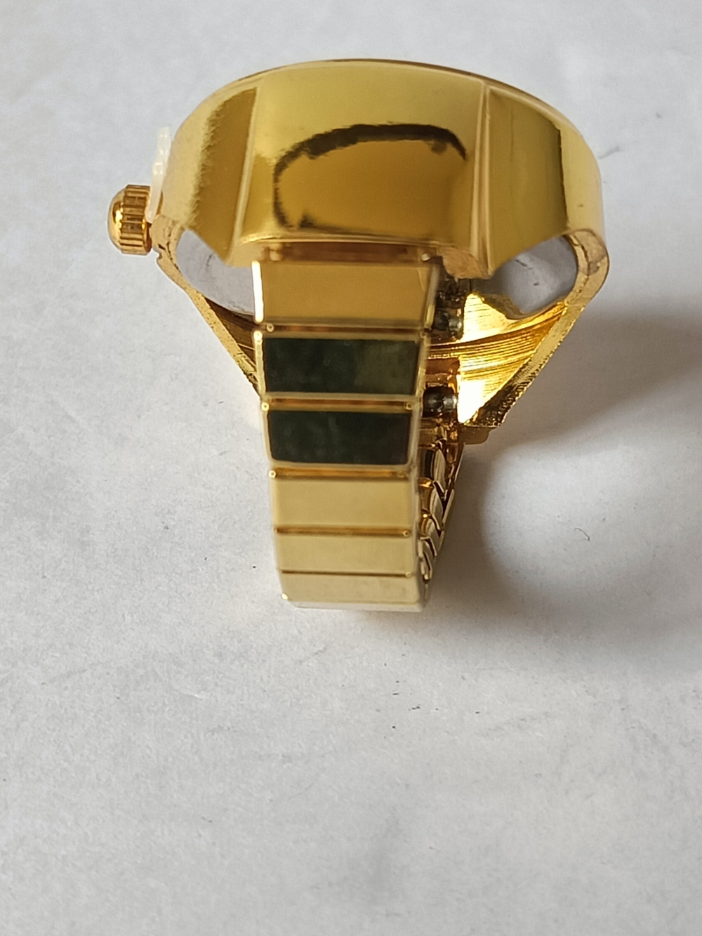 Gold Tone Green Dial Men's Ring Watch Stainless Steel Adjustable - Picture 5 of 6